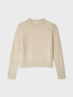 Outlet White + Warren cashmere cable crewneck NaturalHeather