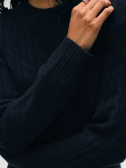 Hot White + Warren cashmere cable crewneck DeepNavy