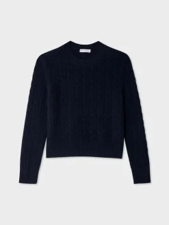 Hot White + Warren cashmere cable crewneck DeepNavy