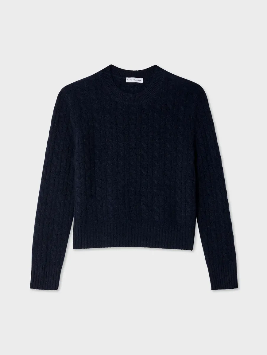 Hot White + Warren cashmere cable crewneck DeepNavy