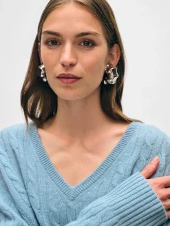 Sale White + Warren cashmere cable knit v neck SlateBlue