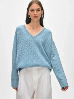 Sale White + Warren cashmere cable knit v neck SlateBlue