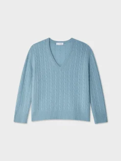 Sale White + Warren cashmere cable knit v neck SlateBlue