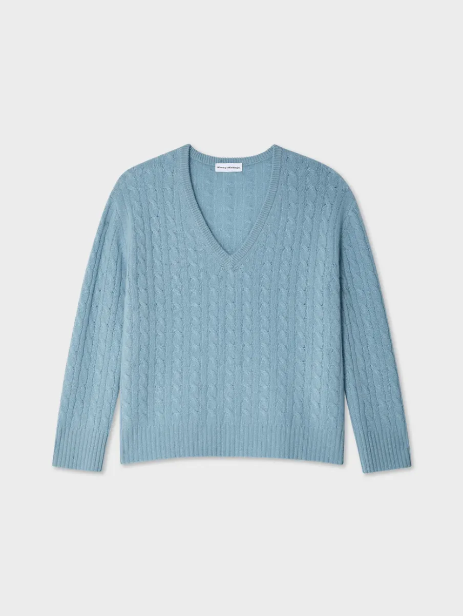 Sale White + Warren cashmere cable knit v neck SlateBlue