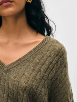 Best White + Warren cashmere cable knit v neck Loden