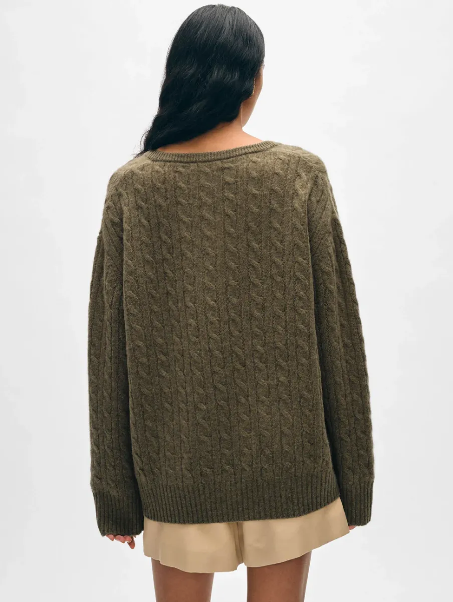Best White + Warren cashmere cable knit v neck Loden