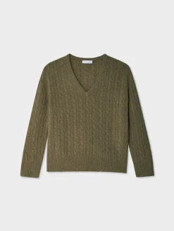 Best White + Warren cashmere cable knit v neck Loden