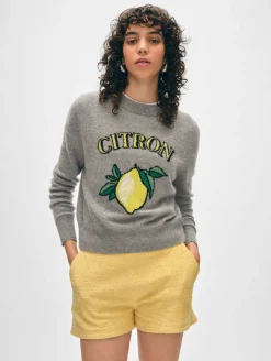 Clearance White + Warren cashmere citron crewneck GreyHeatherCombo