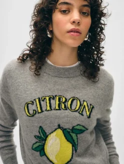 Clearance White + Warren cashmere citron crewneck GreyHeatherCombo