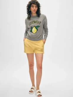 Clearance White + Warren cashmere citron crewneck GreyHeatherCombo