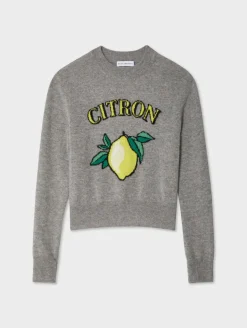 Clearance White + Warren cashmere citron crewneck GreyHeatherCombo