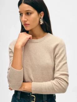 Clearance White + Warren cashmere crewneck SandWispHeather