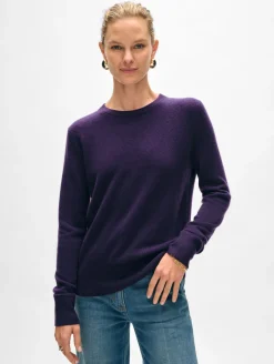 Outlet White + Warren cashmere crewneck MidnightViolet