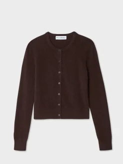 New White + Warren cashmere crewneck cardigan Espresso