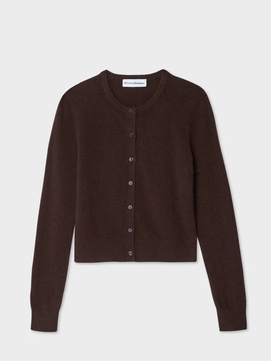 New White + Warren cashmere crewneck cardigan Espresso