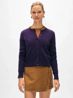 Best White + Warren cashmere crewneck cardigan MidnightViolet