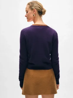 Best White + Warren cashmere crewneck cardigan MidnightViolet