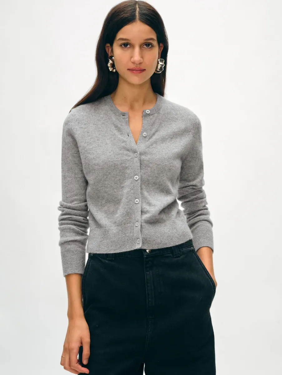 Best White + Warren cashmere crewneck cardigan GreyHeather