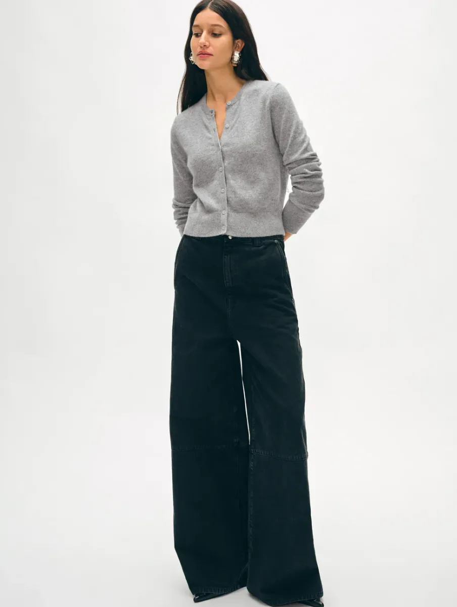Best White + Warren cashmere crewneck cardigan GreyHeather