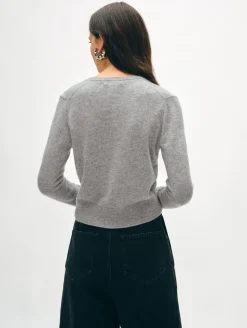 Best White + Warren cashmere crewneck cardigan GreyHeather