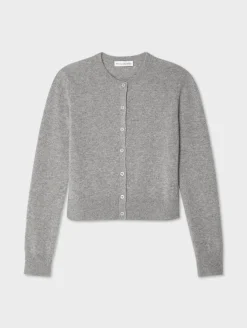 Best White + Warren cashmere crewneck cardigan GreyHeather