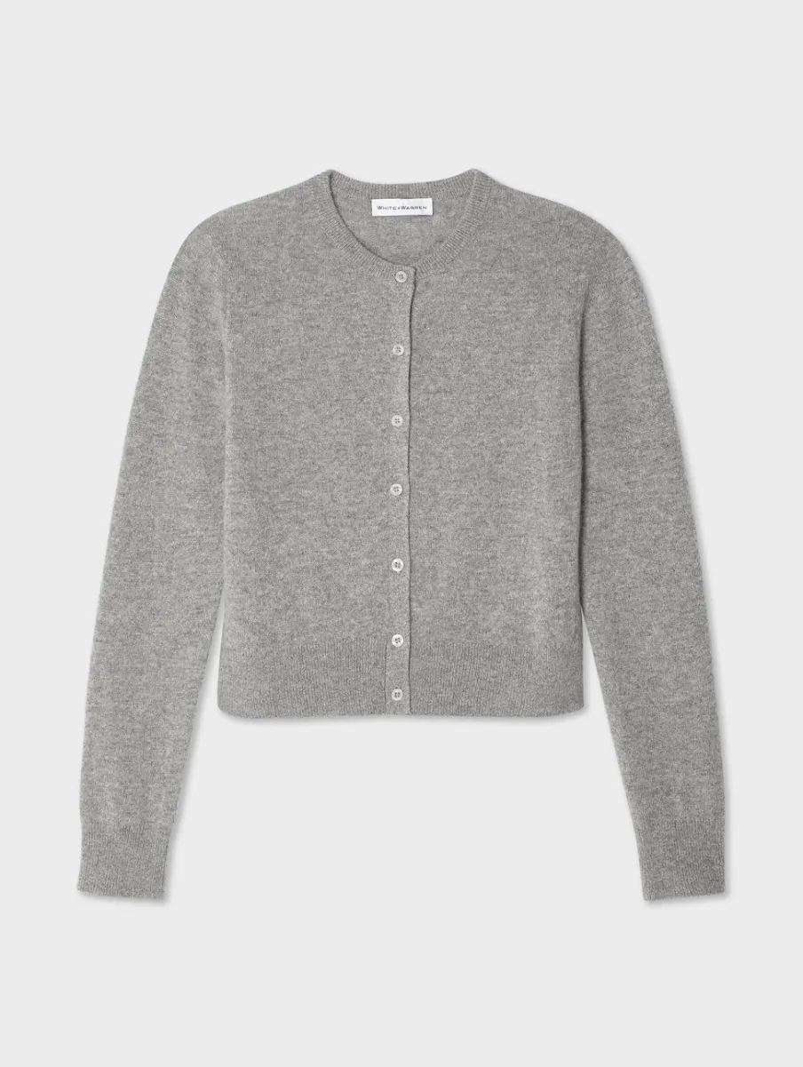 Best White + Warren cashmere crewneck cardigan GreyHeather