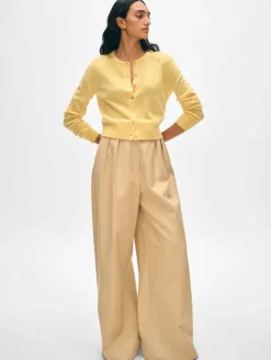 Best White + Warren cashmere crewneck cardigan YellowMimosa