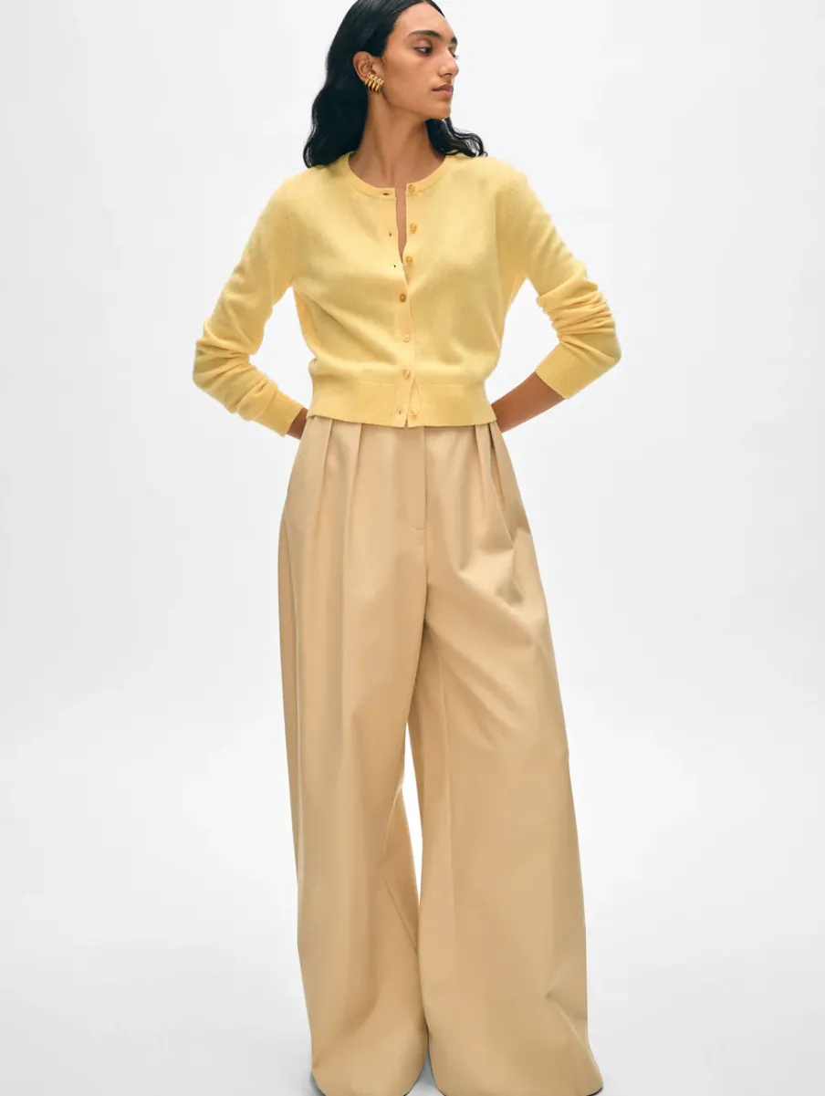 Best White + Warren cashmere crewneck cardigan YellowMimosa