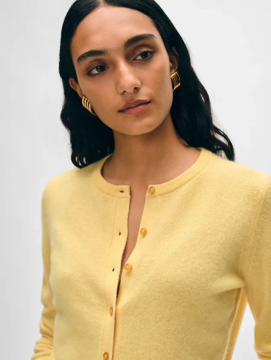 Best White + Warren cashmere crewneck cardigan YellowMimosa