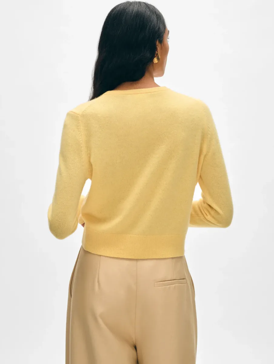 Best White + Warren cashmere crewneck cardigan YellowMimosa