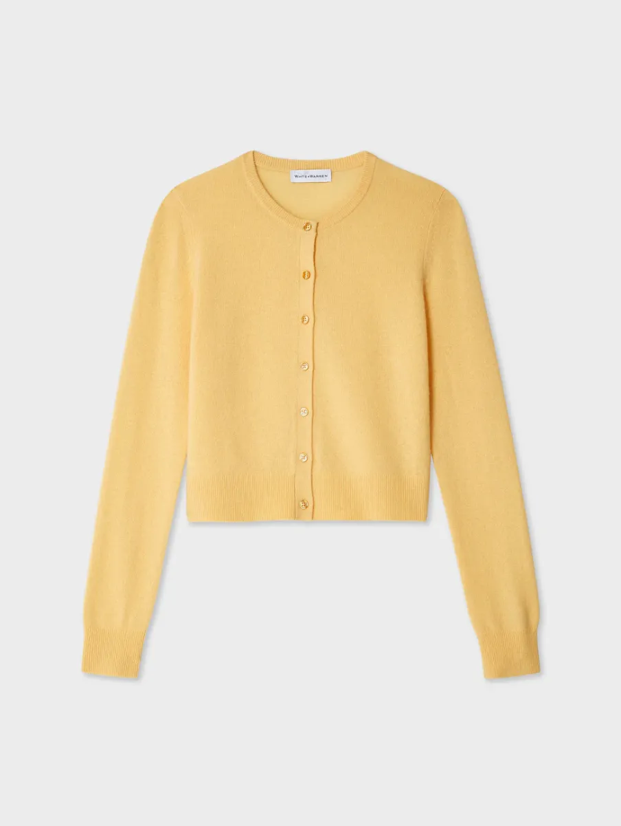 Best White + Warren cashmere crewneck cardigan YellowMimosa