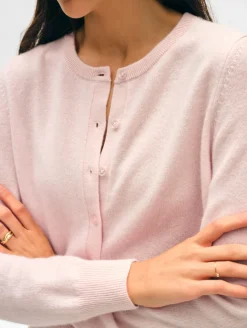 Fashion White + Warren cashmere crewneck cardigan PinkSand