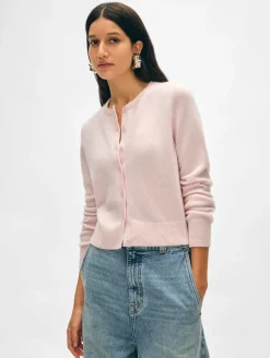 Fashion White + Warren cashmere crewneck cardigan PinkSand