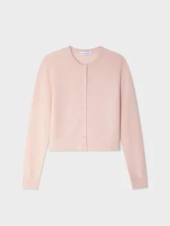 Fashion White + Warren cashmere crewneck cardigan PinkSand