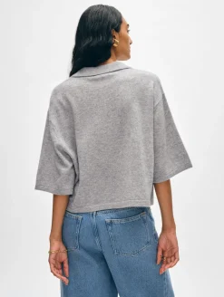 Hot White + Warren cashmere cropped polo GreyHeather