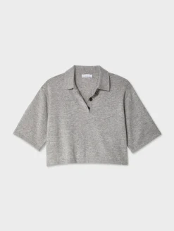 Hot White + Warren cashmere cropped polo GreyHeather