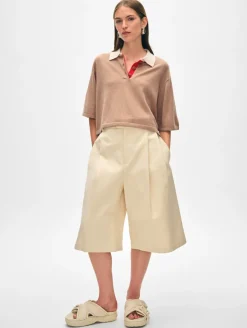 Clearance White + Warren cashmere cropped polo TrueCamelCombo