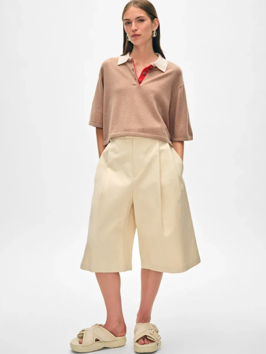 Clearance White + Warren cashmere cropped polo TrueCamelCombo