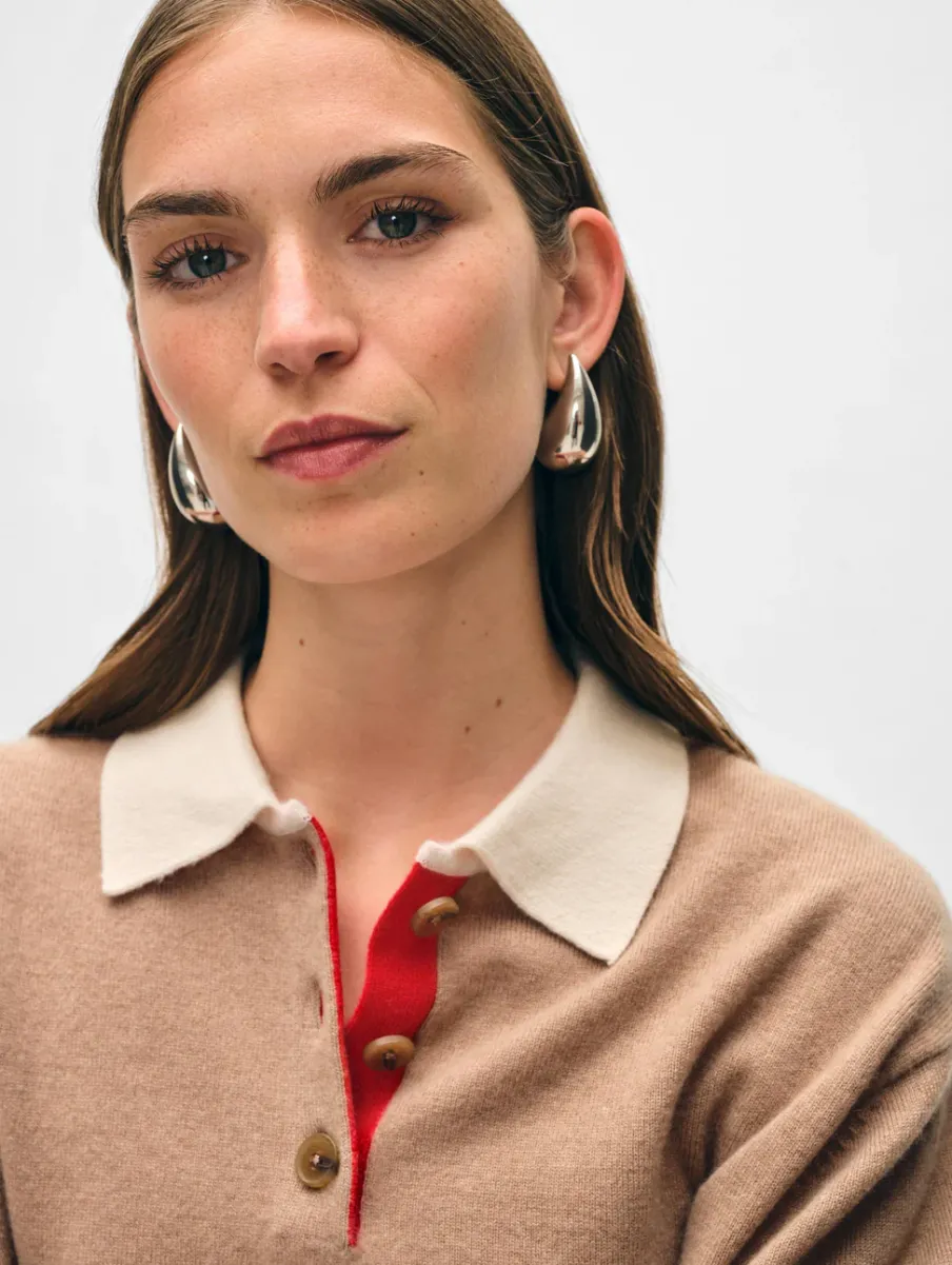 Clearance White + Warren cashmere cropped polo TrueCamelCombo