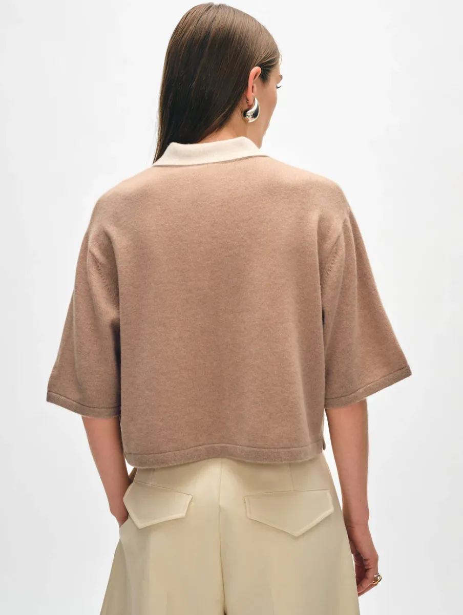 Clearance White + Warren cashmere cropped polo TrueCamelCombo