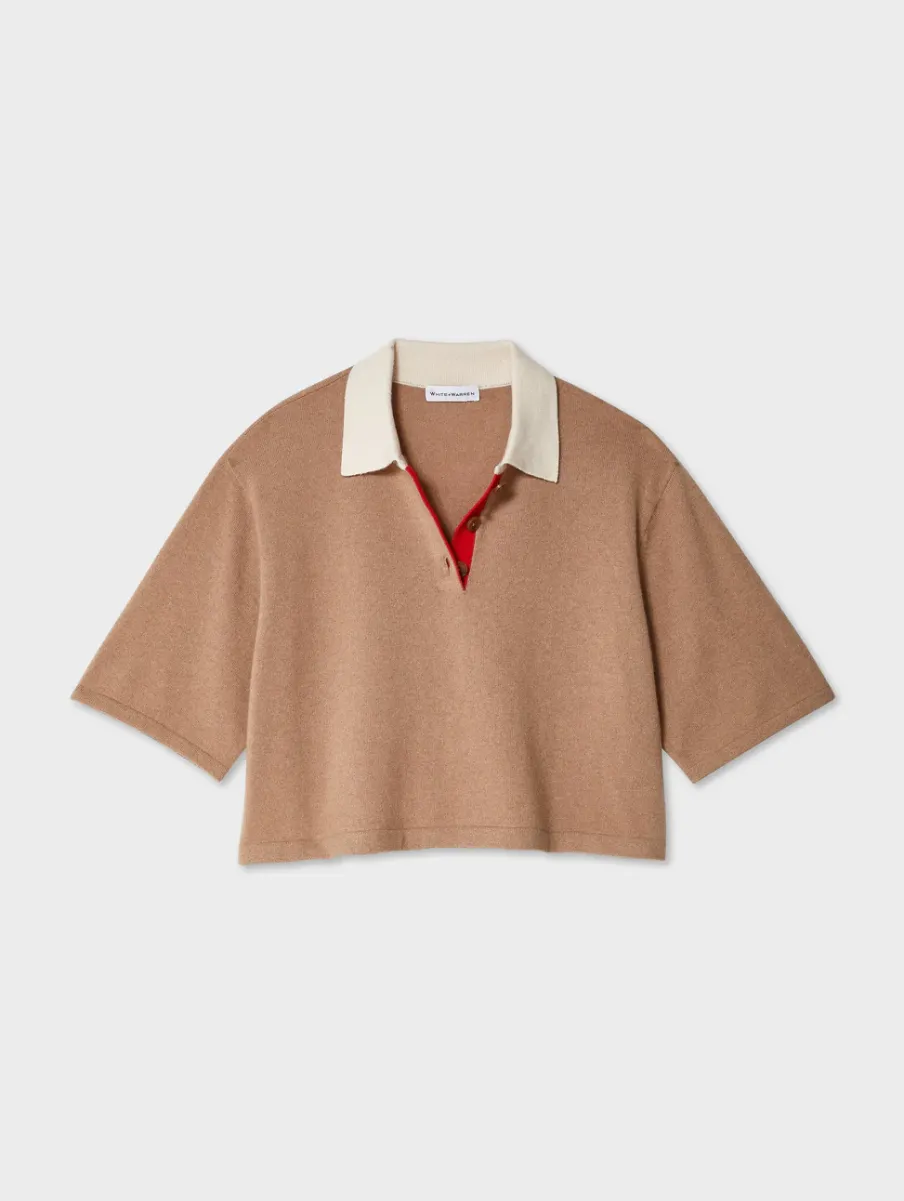 Clearance White + Warren cashmere cropped polo TrueCamelCombo