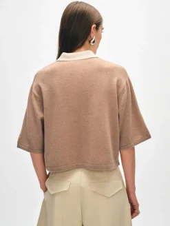 Outlet White + Warren cashmere cropped polo TrueCamelCombo
