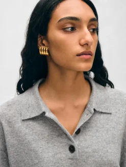 Online White + Warren cashmere cropped polo GreyHeather