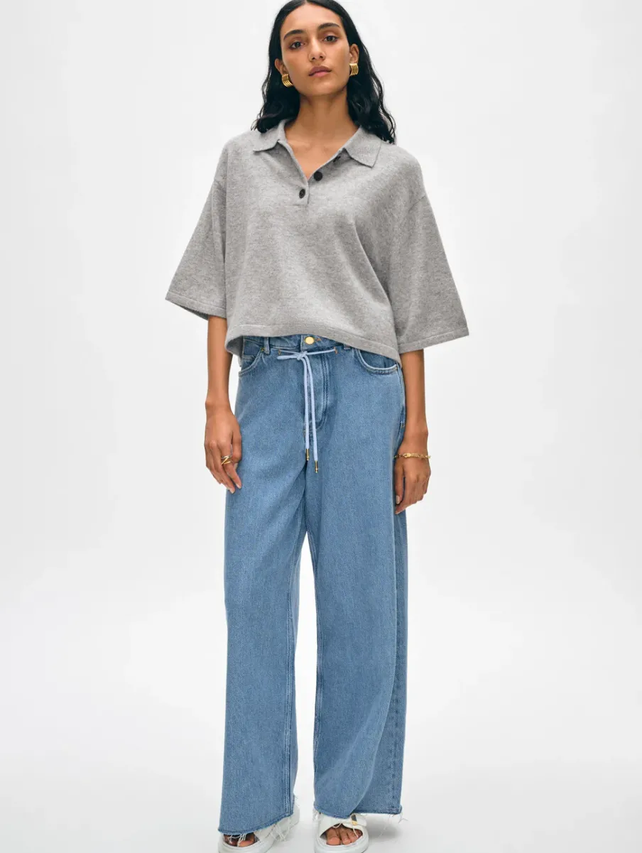 Online White + Warren cashmere cropped polo GreyHeather