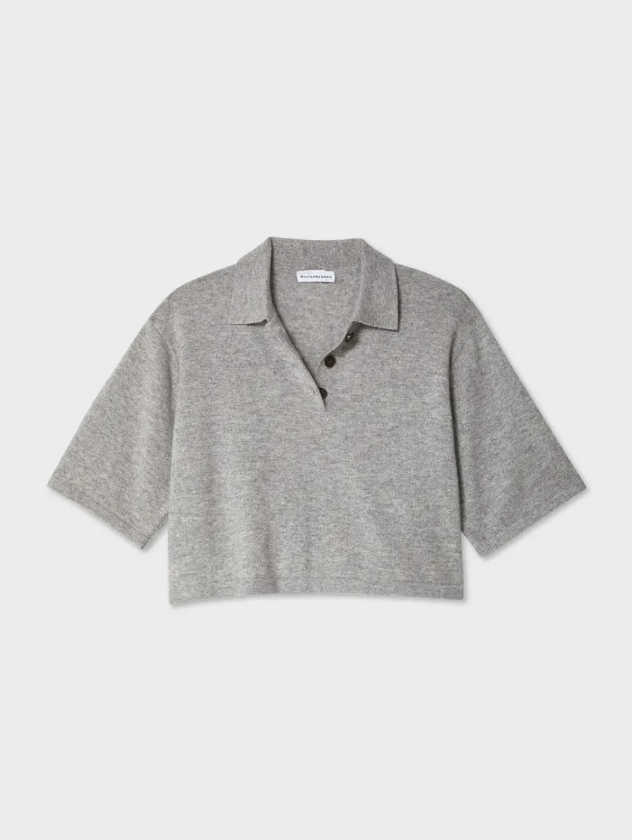 Online White + Warren cashmere cropped polo GreyHeather