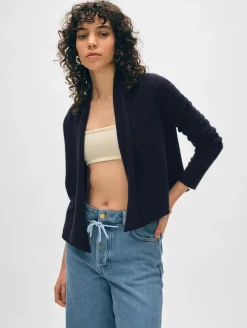 Hot White + Warren cashmere cropped trapeze cardigan DeepNavy