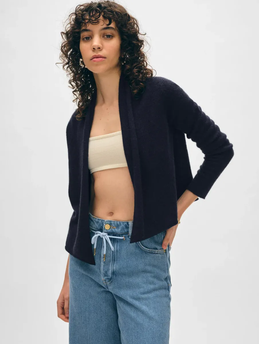 Hot White + Warren cashmere cropped trapeze cardigan DeepNavy