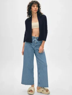 Hot White + Warren cashmere cropped trapeze cardigan DeepNavy