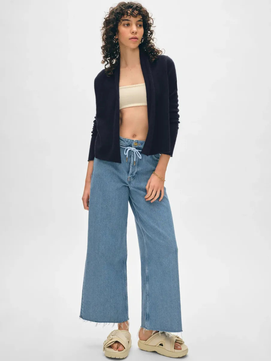 Hot White + Warren cashmere cropped trapeze cardigan DeepNavy