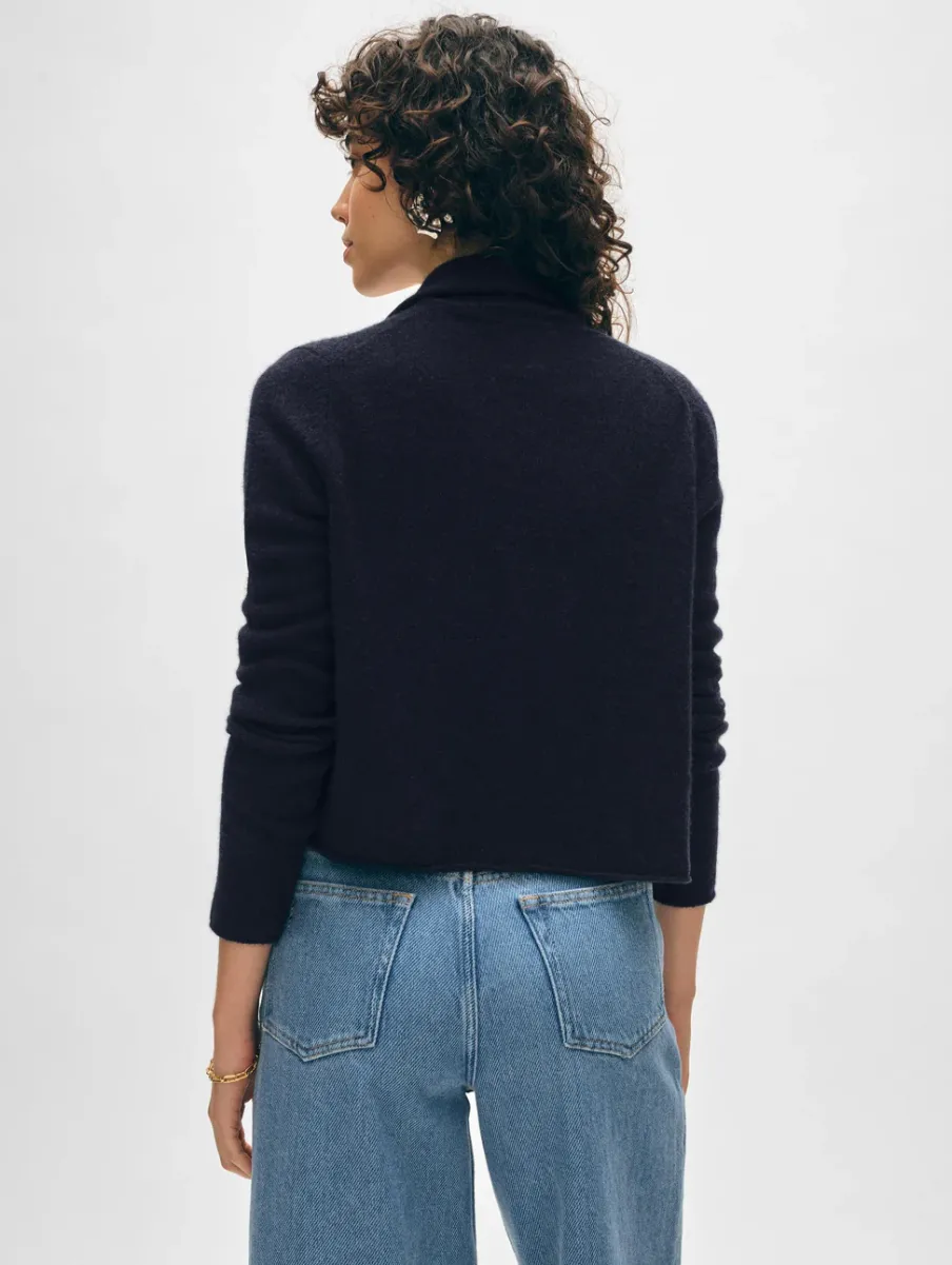 Hot White + Warren cashmere cropped trapeze cardigan DeepNavy